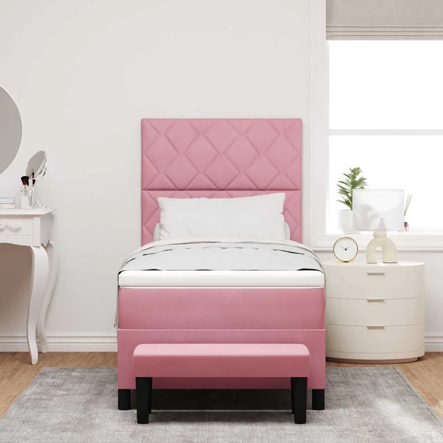 Lit à ressorts avec tête de lit Rose 190 x 90 cm Velours - 3