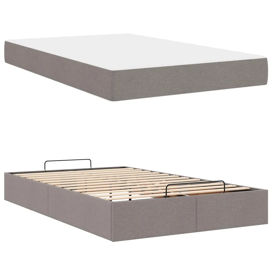 Cadre de lit avec matelas 2 pcs Taupe tissu - 5