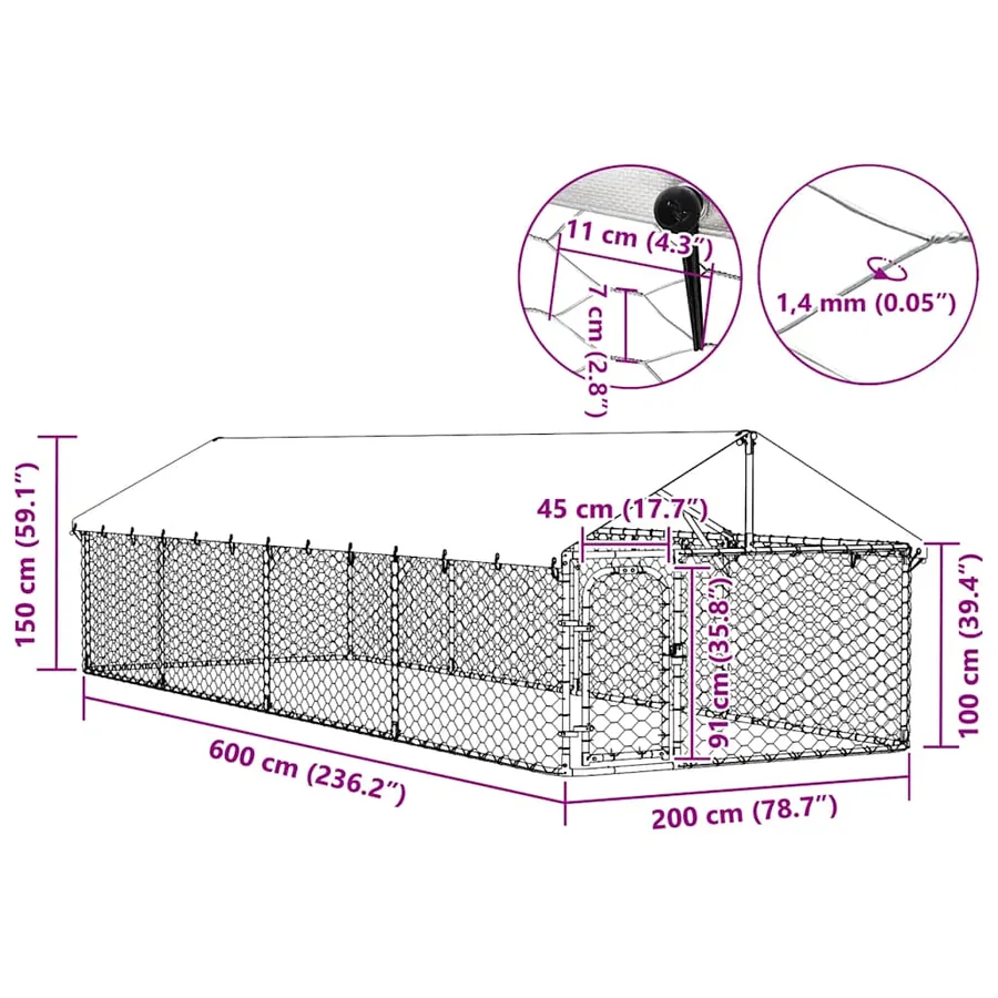 Chenil extérieur avec toit 600x200x150 cm - 13