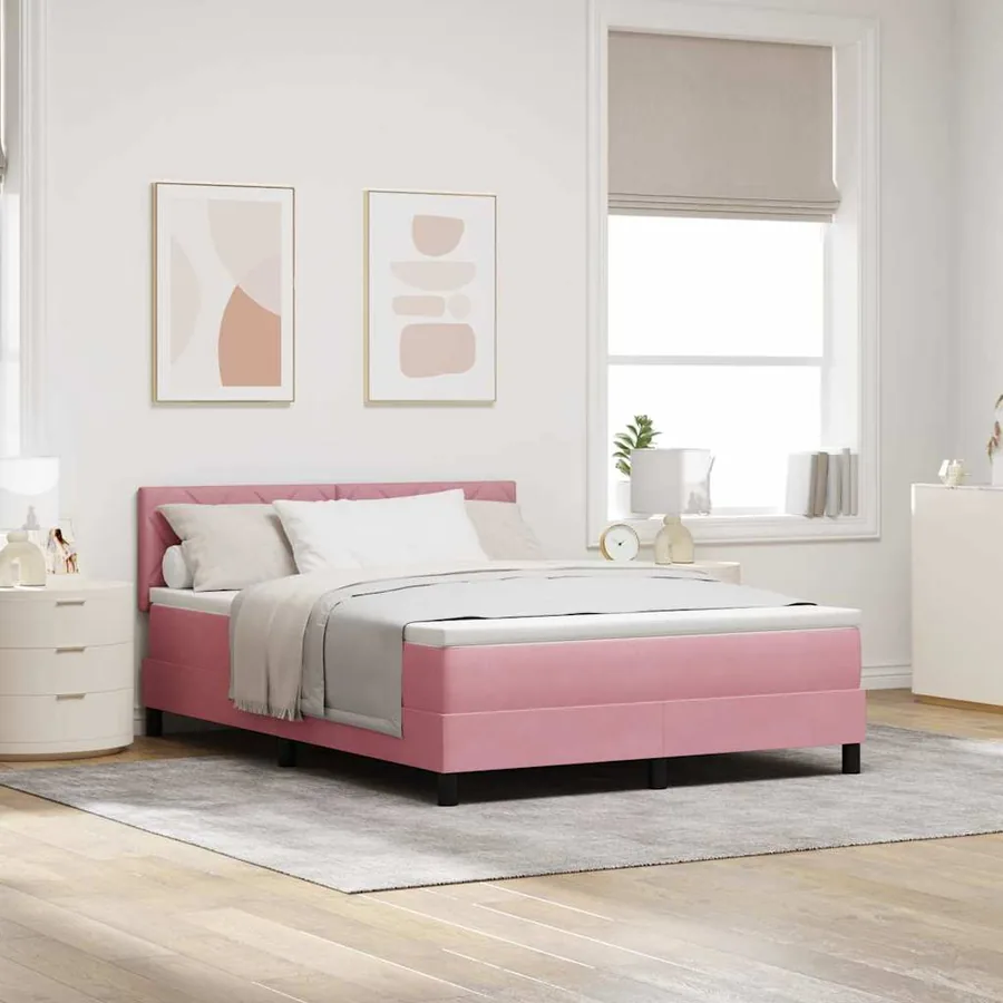 Lit à ressorts avec coussin Rose 160 x 200 cm Velours
