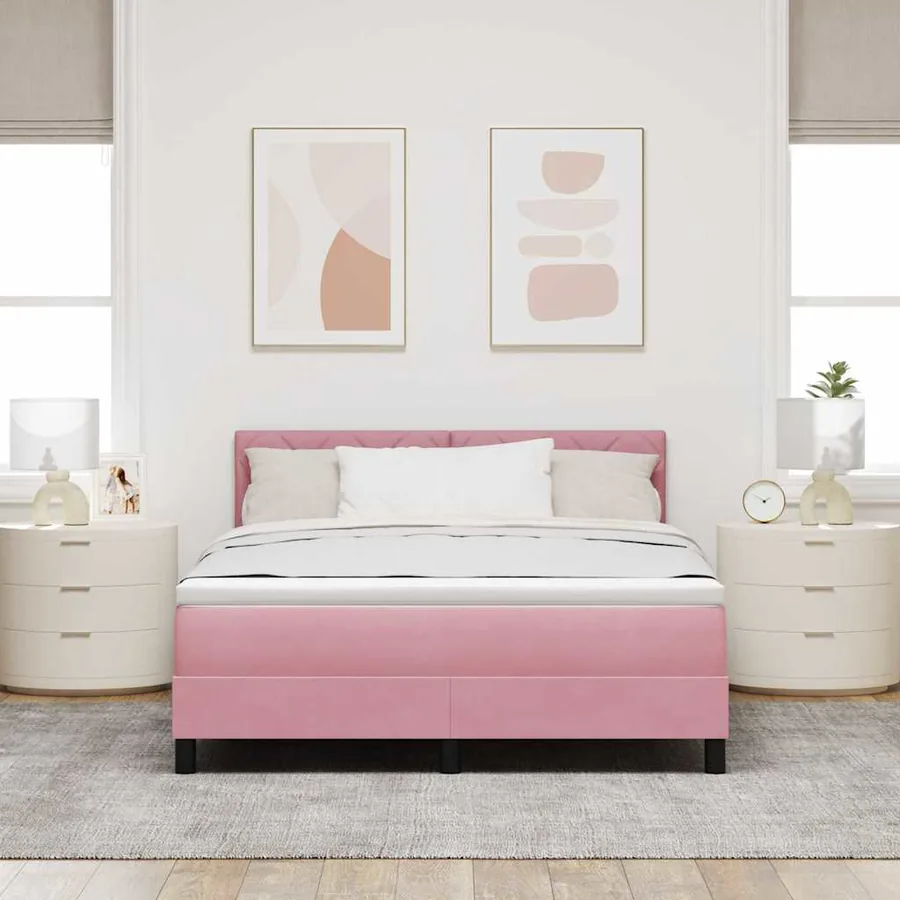 Lit à ressorts avec coussin Rose 160 x 200 cm Velours - 3