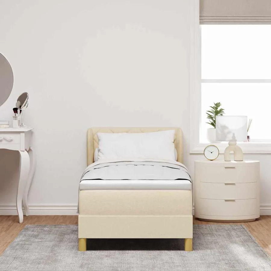 Lit à ressorts avec tête de lit Crème 80 x 200 cm tissu - 3