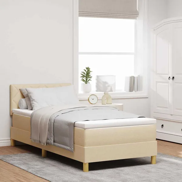 Lit à ressorts avec coussin Crème 90 x 200 cm tissu