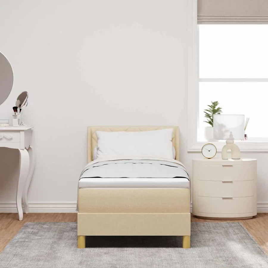 Lit à ressorts avec tête de lit Crème 200 x 80 cm tissu