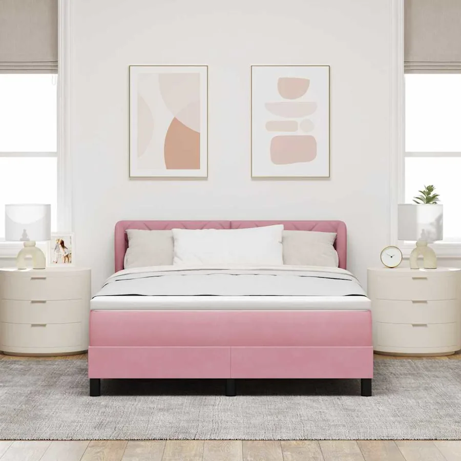 Lit à ressorts avec tête de lit Rose 160 x 200 cm Velours - 3