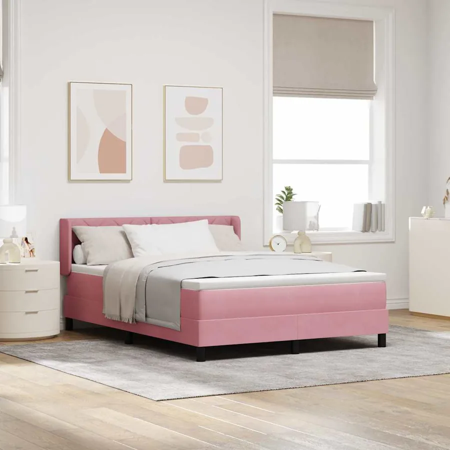 Lit à ressorts avec tête de lit Rose 200 x 160 cm Velours