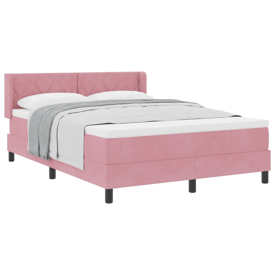 Lit à ressorts avec tête de lit Rose 200 x 160 cm Velours - 2