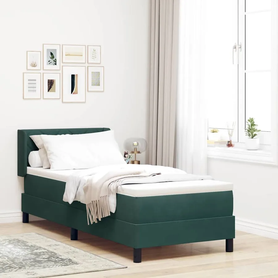 Lit à ressorts avec tête de lit Vert foncé 200 x 80 cm Velours