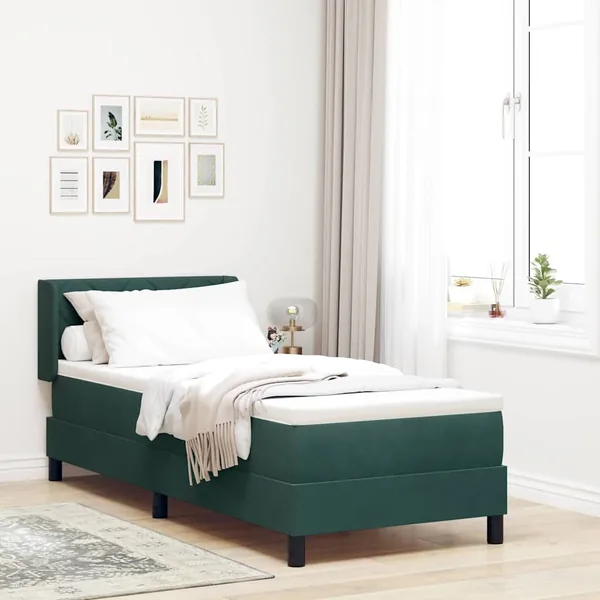 Lit à ressorts avec tête de lit Vert foncé 200 x 80 cm Velours