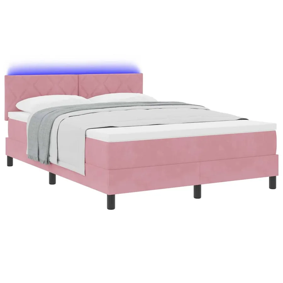 Lit à ressort LED avec bandes LED Rose 160 x 200 cm Velours - 3