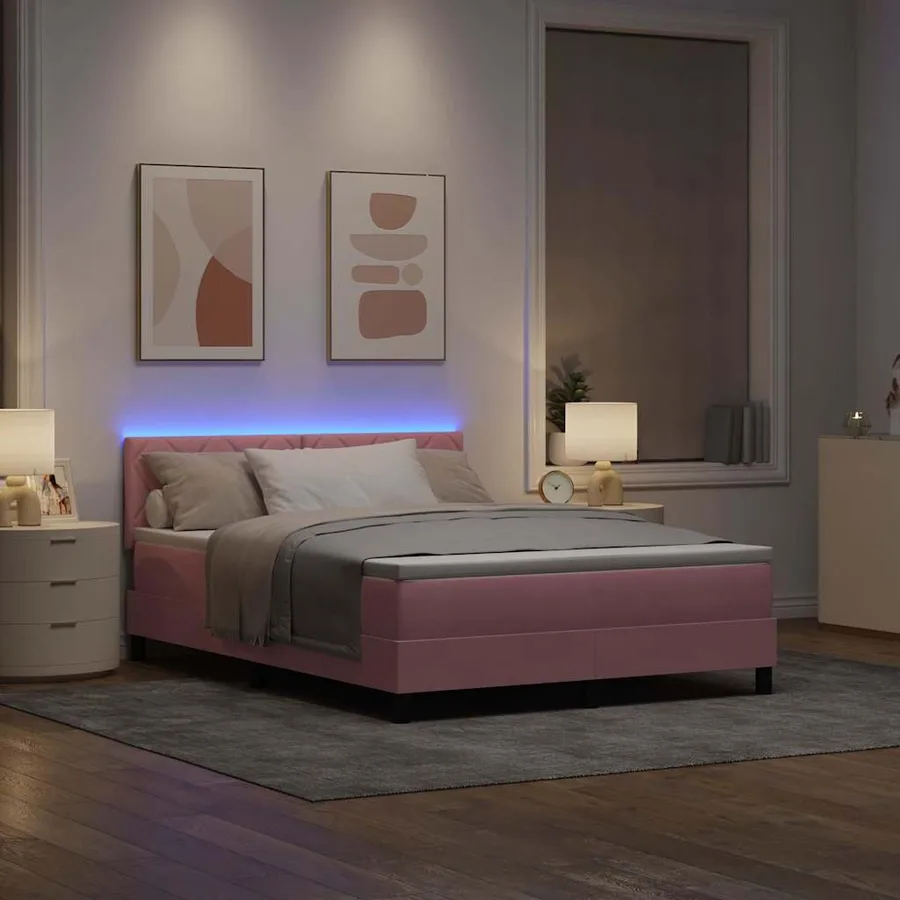 Lit à ressort LED avec bandes LED Rose 160 x 200 cm Velours - 5