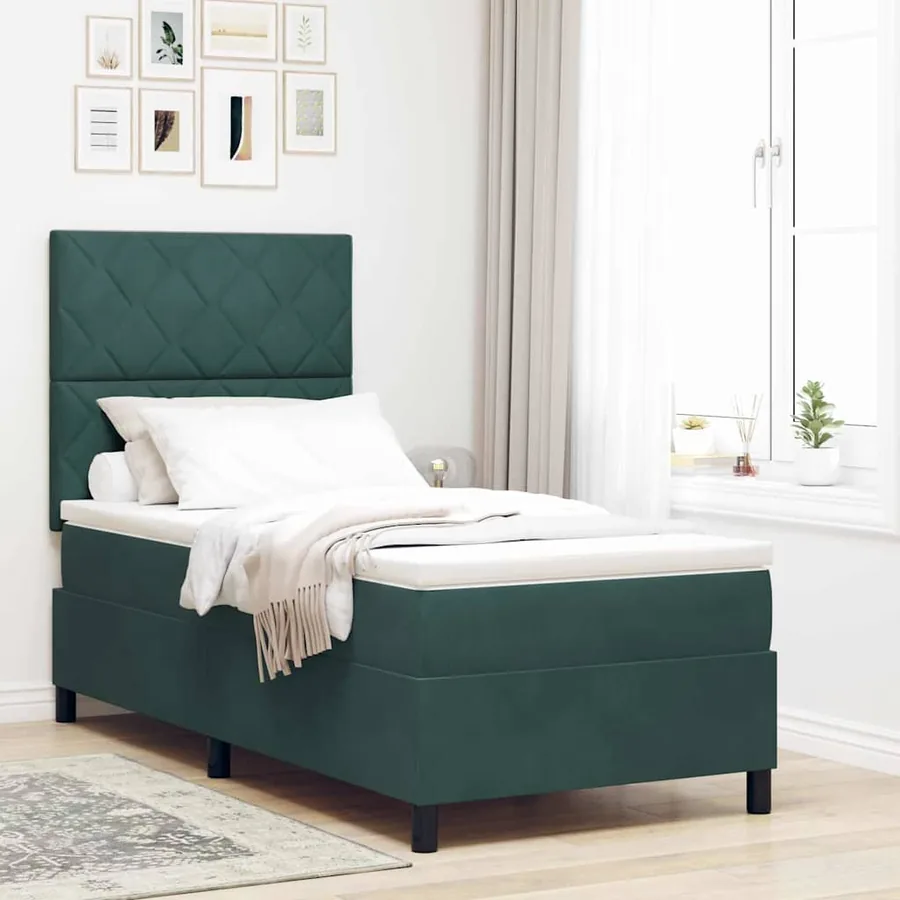 Lit à ressort LED Vert foncé 90 x 190 cm Velours