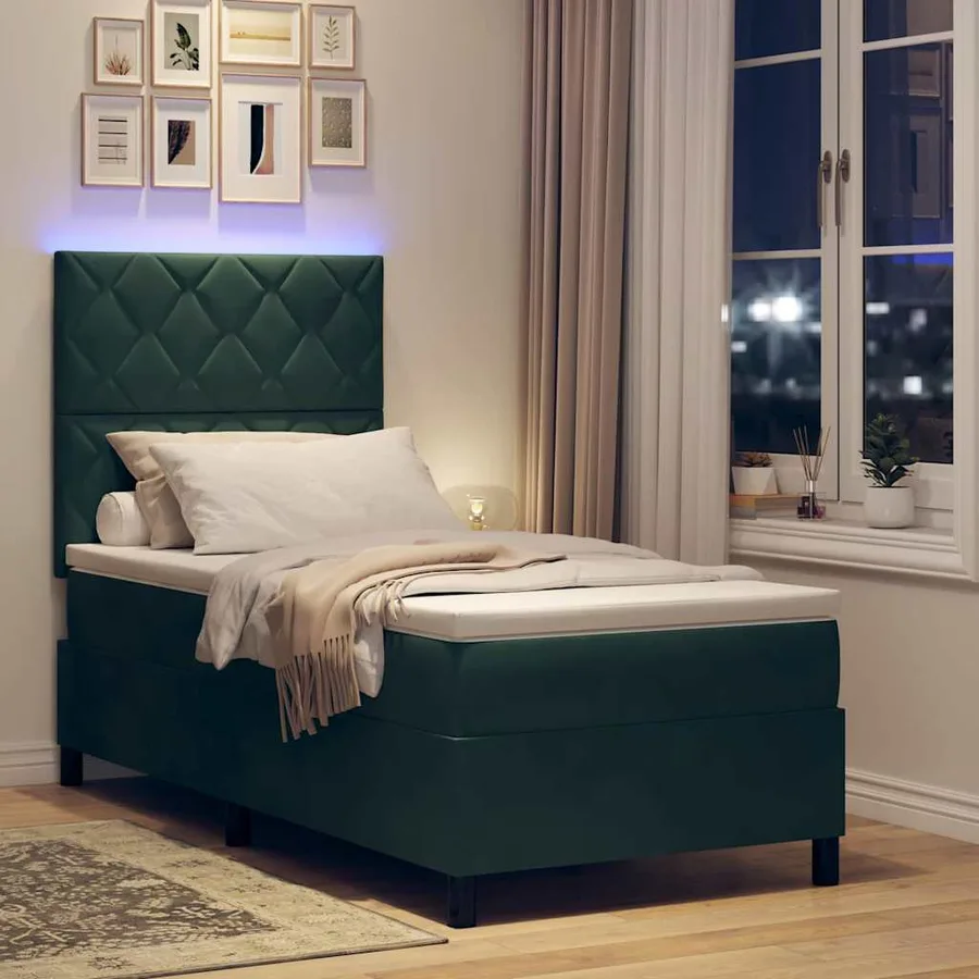 Lit à ressort LED Vert foncé 90 x 190 cm Velours - 5