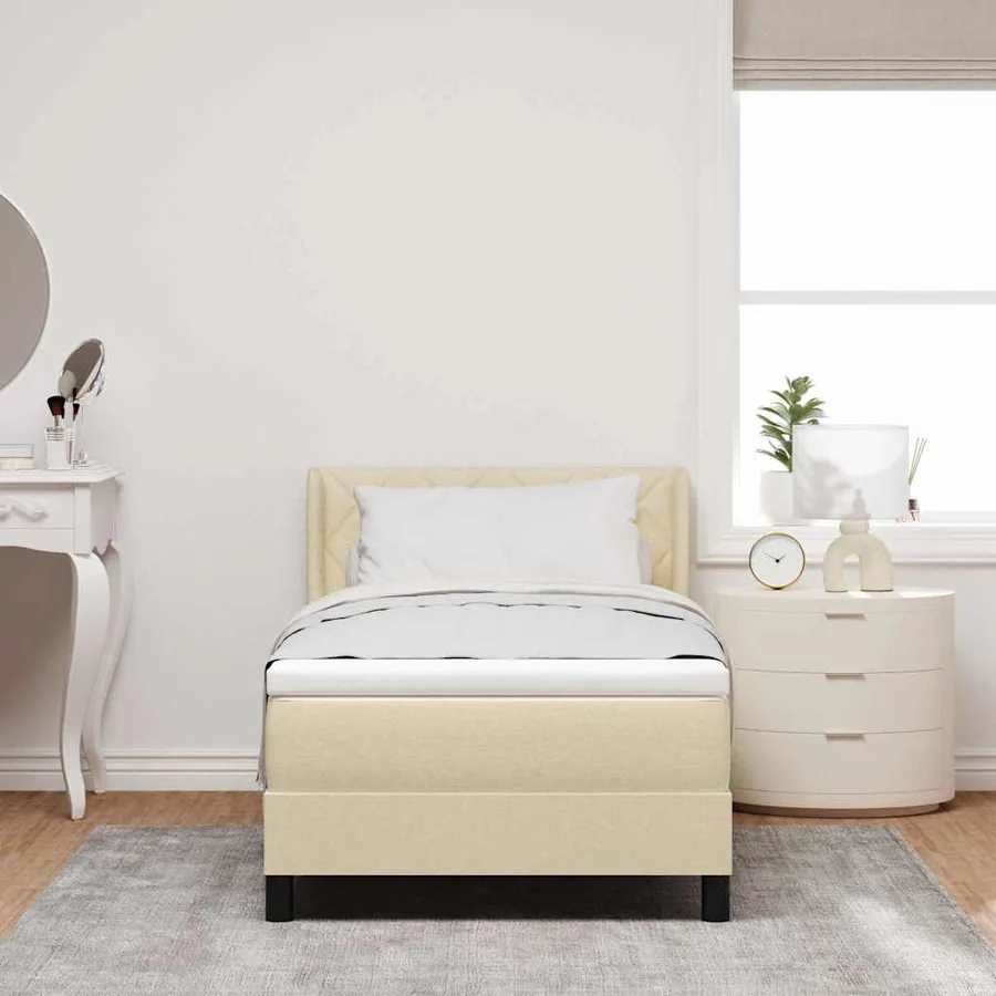 Lit à ressorts avec coussin Crème 190 x 90 cm tissu - 3