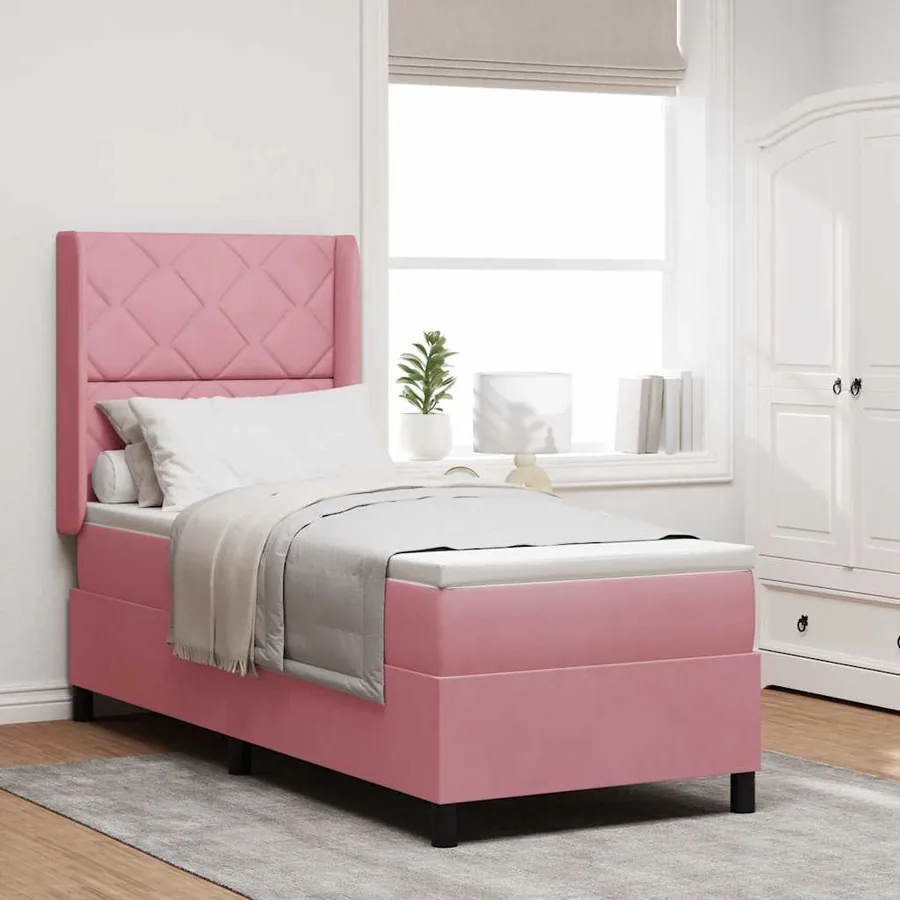Lit à ressorts avec tête de lit Rose 80 x 200 cm Velours