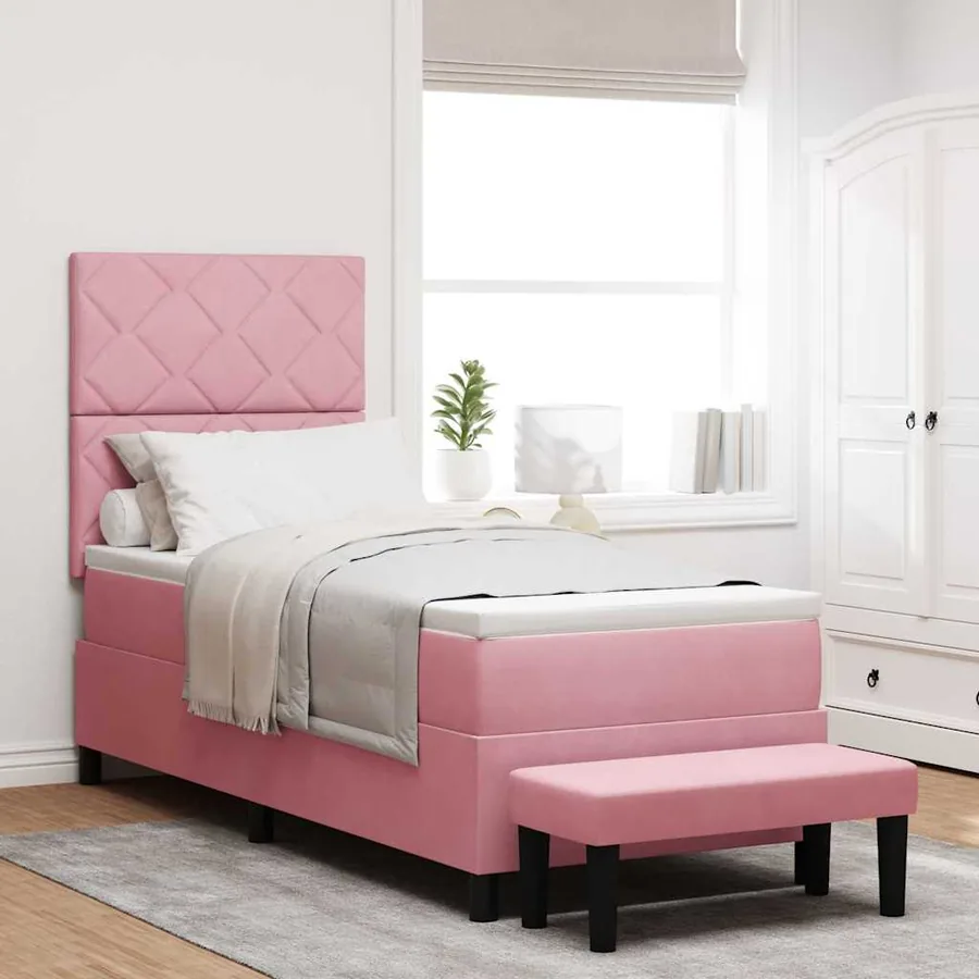 Lit à ressorts avec tête de lit Rose 200 x 80 cm Velours
