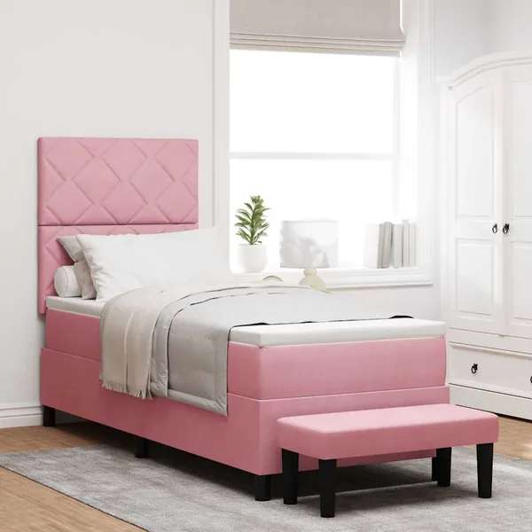 Lit à ressorts avec tête de lit Rose 200 x 80 cm Velours