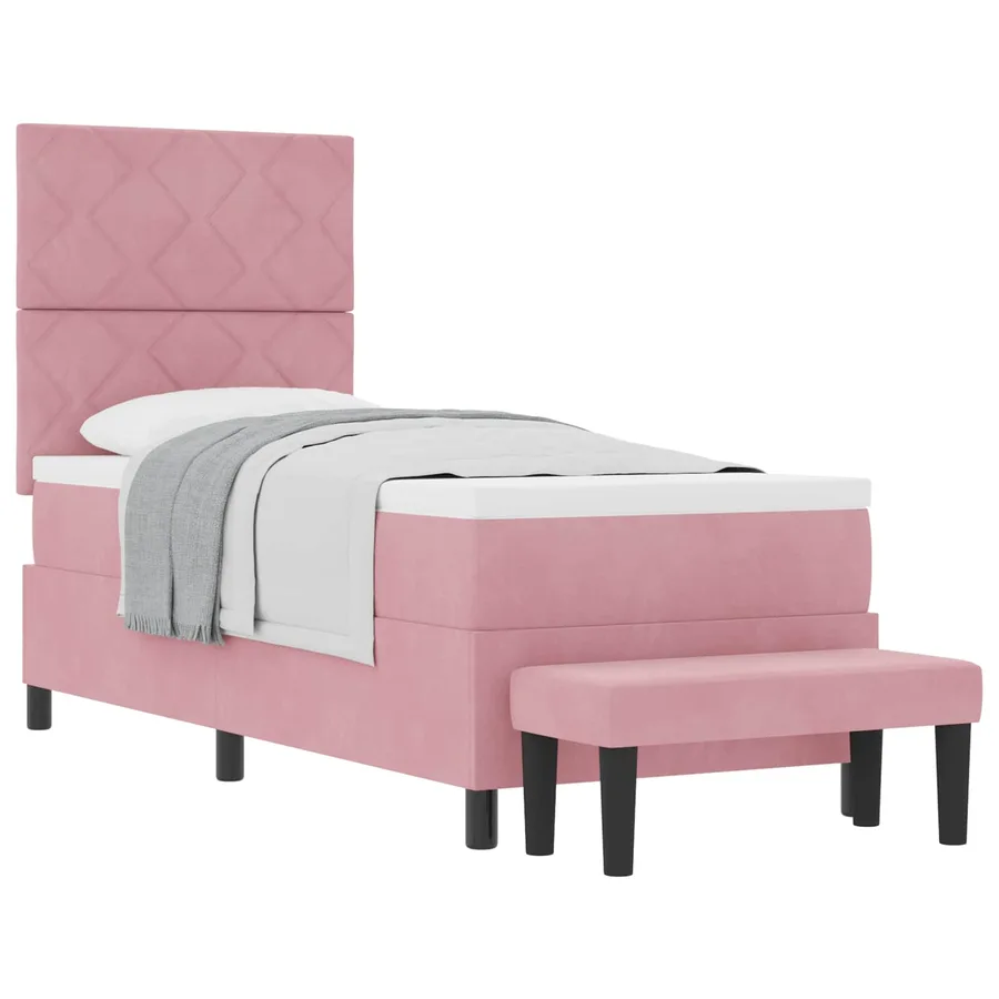 Lit à ressorts avec tête de lit Rose 200 x 80 cm Velours - 2
