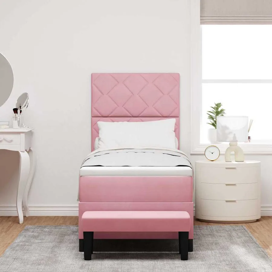 Lit à ressorts avec tête de lit Rose 200 x 80 cm Velours - 3