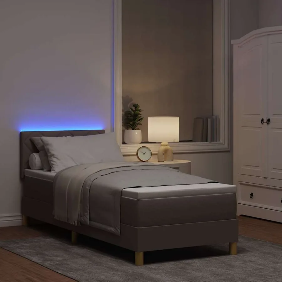 Lit à ressort LED avec bandes LED Taupe 80 x 200 cm tissu - 5