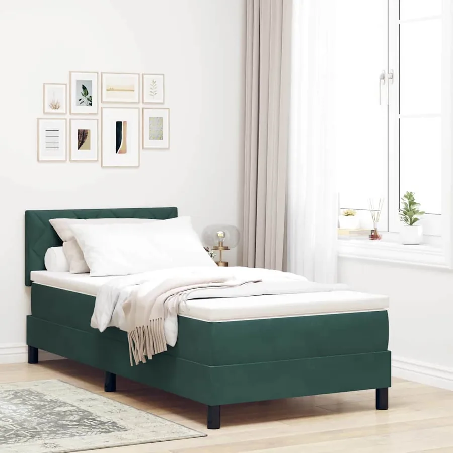 Lit à ressort LED Vert foncé 90 x 200 cm Velours