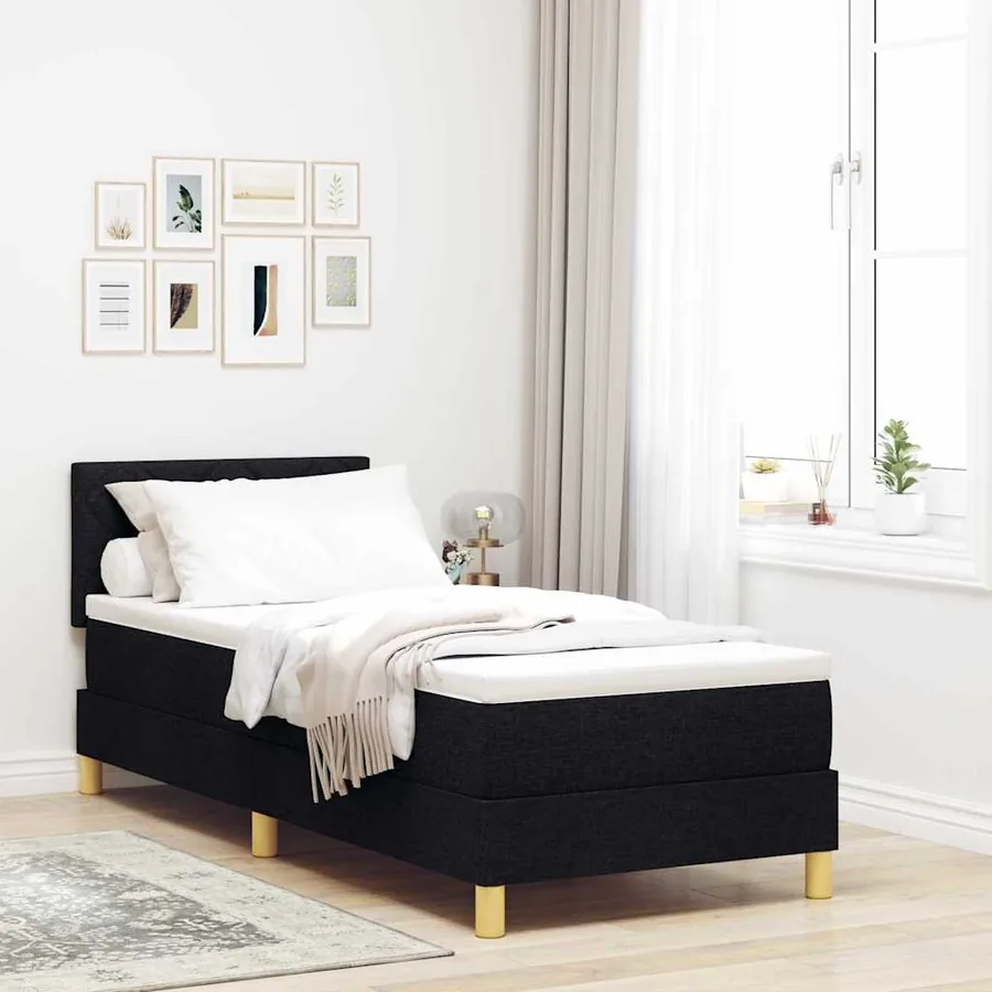 Lit à ressorts avec coussin Noir 80 x 200 cm tissu