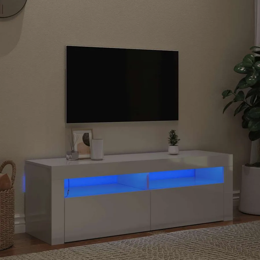 Meuble TV avec lumières LED blanc brillant 120x35x40 cm