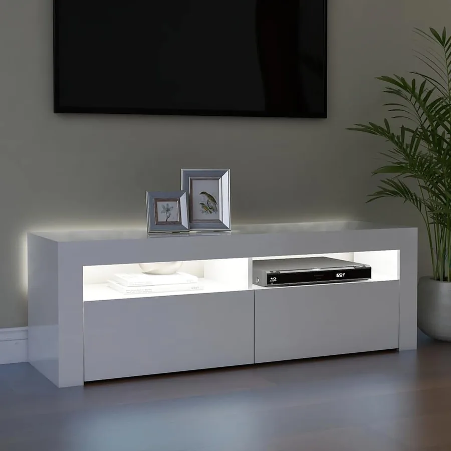 Meuble TV avec lumières LED blanc brillant 120x35x40 cm - 4