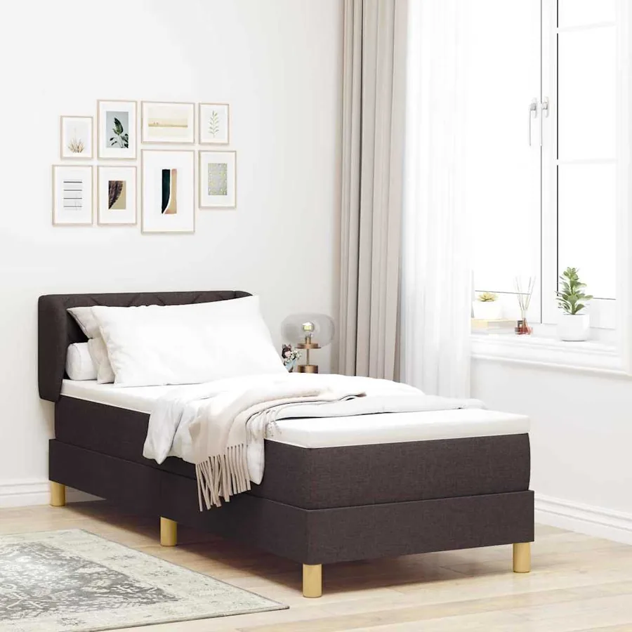 Lit à ressorts avec tête de lit Marron foncé 80 x 200 cm tissu