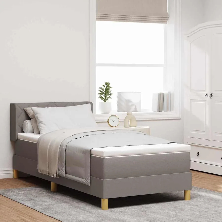 Lit à ressorts avec tête de lit Taupe 200 x 90 cm tissu