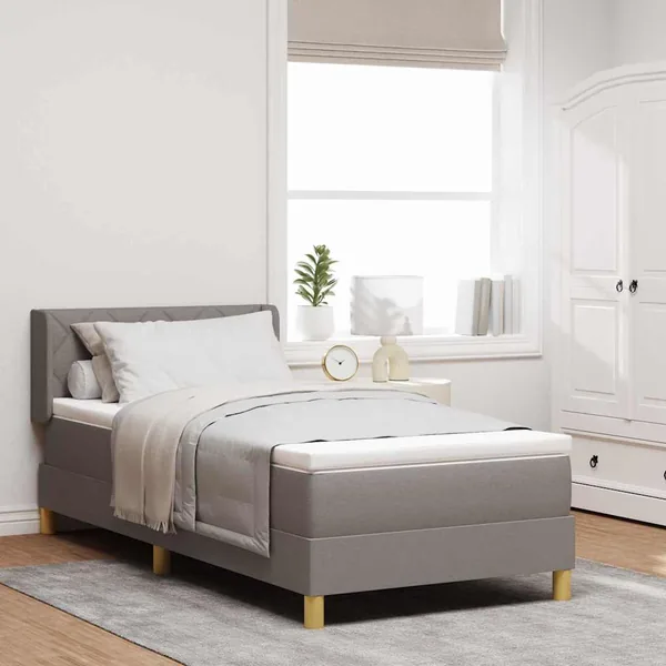 Lit à ressorts avec tête de lit Taupe 200 x 90 cm tissu
