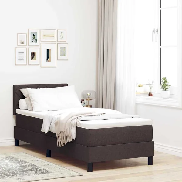 Lit à ressorts avec bandes LED Marron foncé 80 x 200 cm tissu
