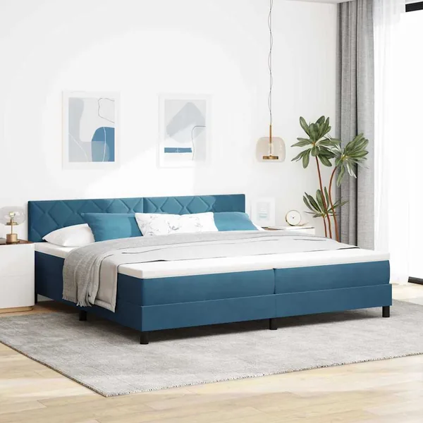 Lit à ressort LED Bleu foncé 200 x 200 cm Velours