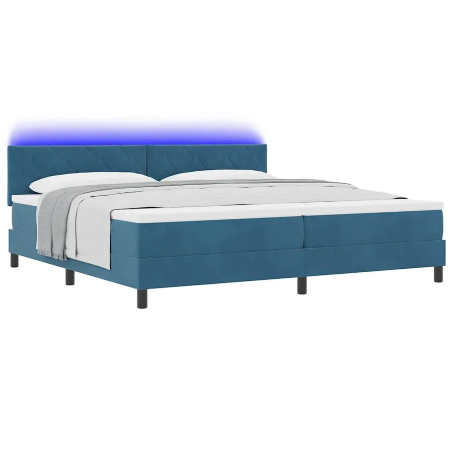 Lit à ressort LED Bleu foncé 200 x 200 cm Velours - 3