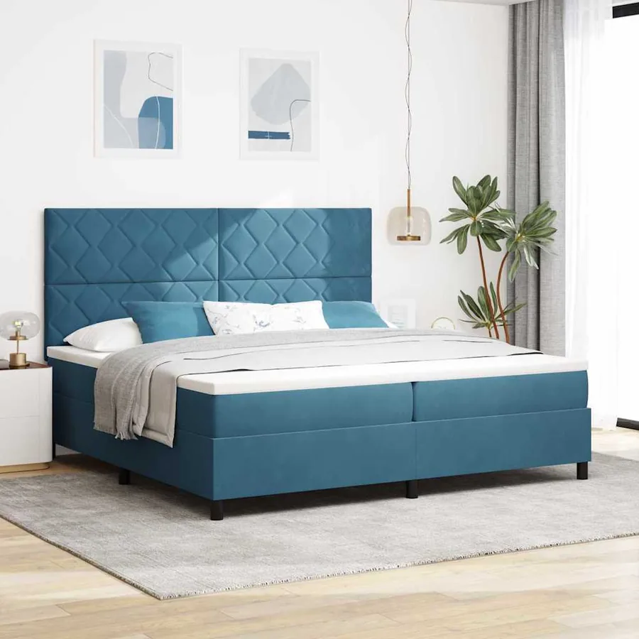 Lit à ressort LED Bleu foncé 200 x 200 cm Velours