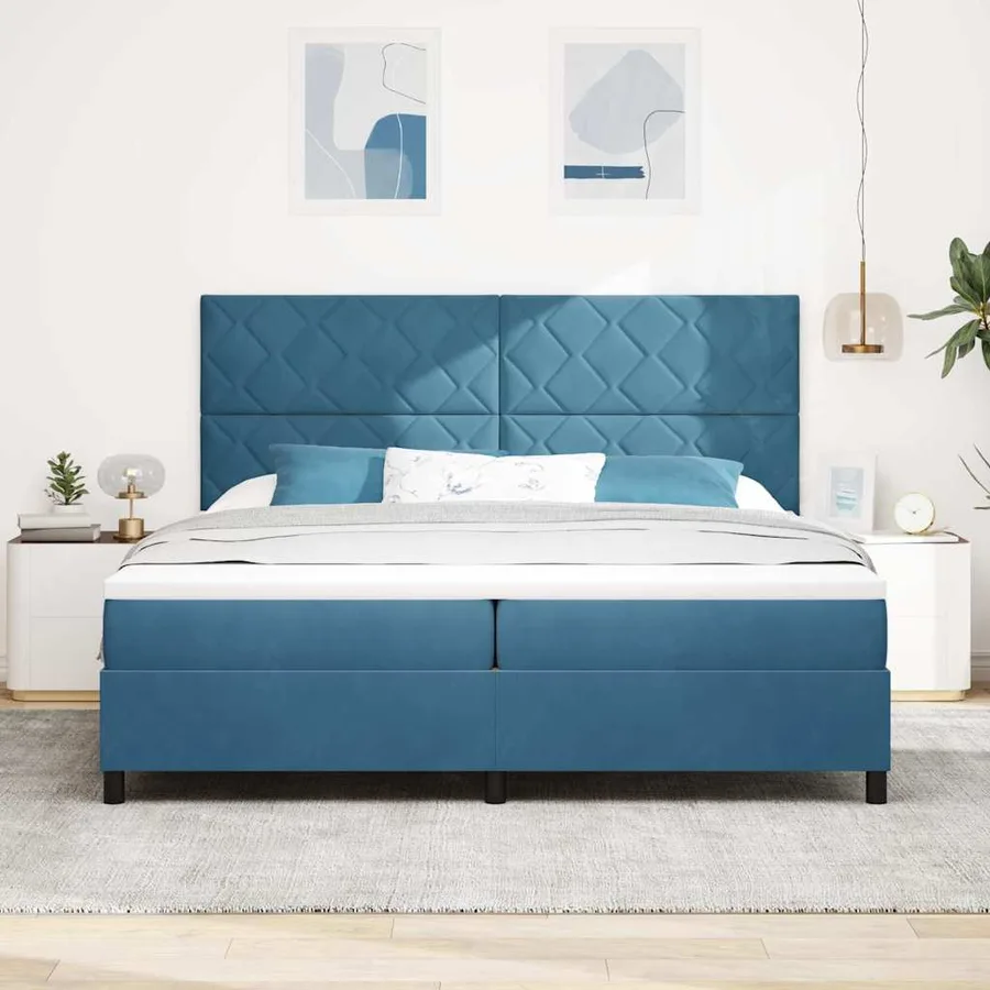 Lit à ressort LED Bleu foncé 200 x 200 cm Velours - 4