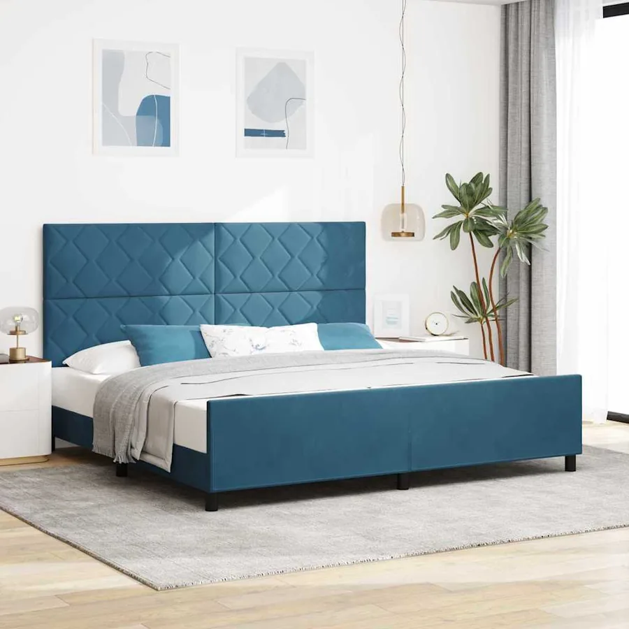 Lit à ressorts avec tête de lit Bleu foncé 200 x 200 cm Velours