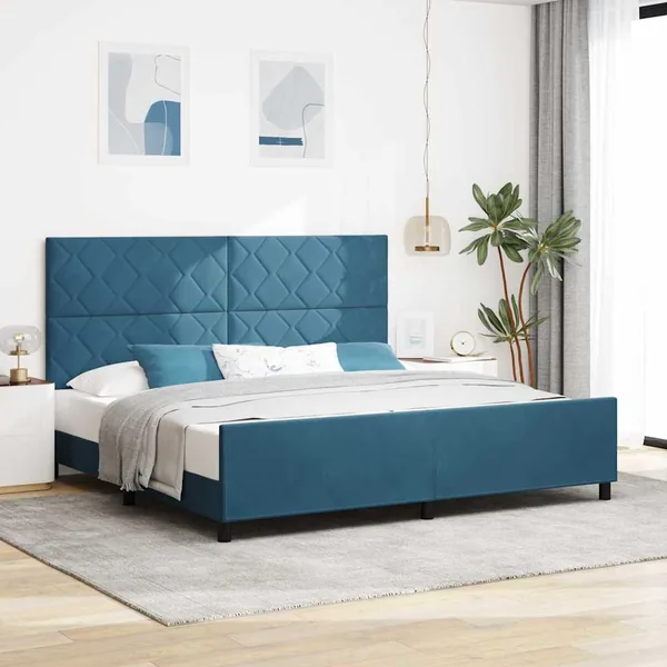 Lit à ressorts avec tête de lit Bleu foncé 200 x 200 cm Velours
