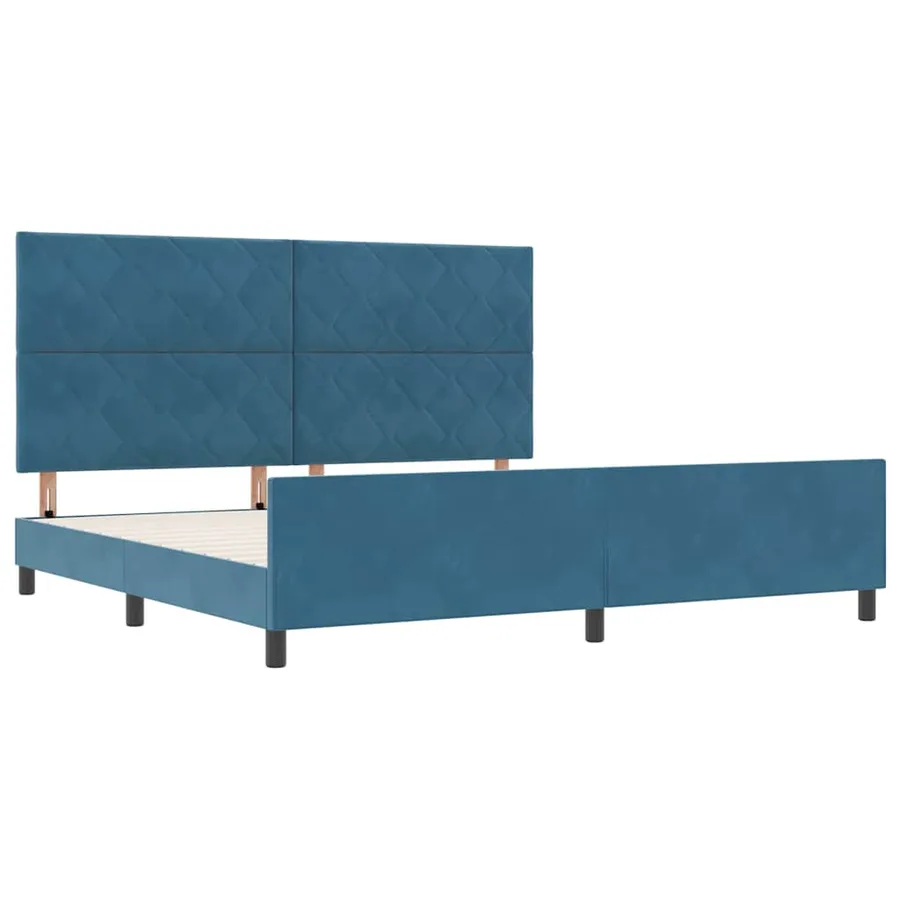 Lit à ressorts avec tête de lit Bleu foncé 200 x 200 cm Velours - 5