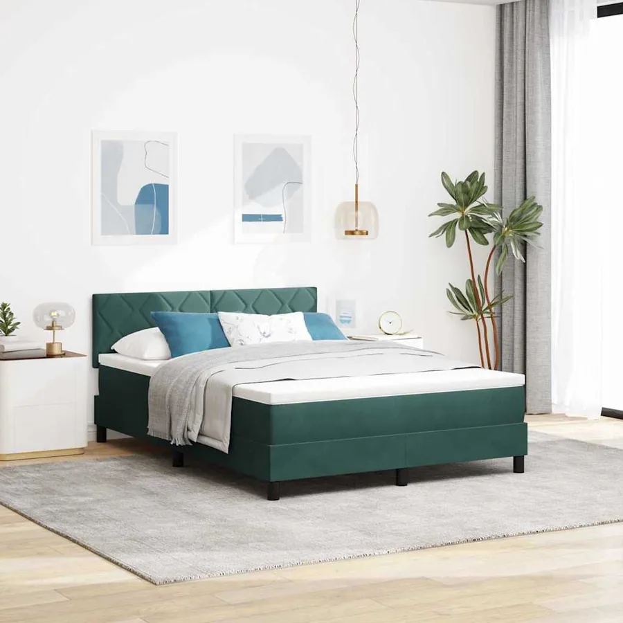 Lit à ressort LED Vert foncé 140 x 200 cm Velours