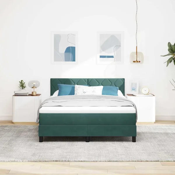 Lit à ressort LED Vert foncé 140 x 190 cm Velours