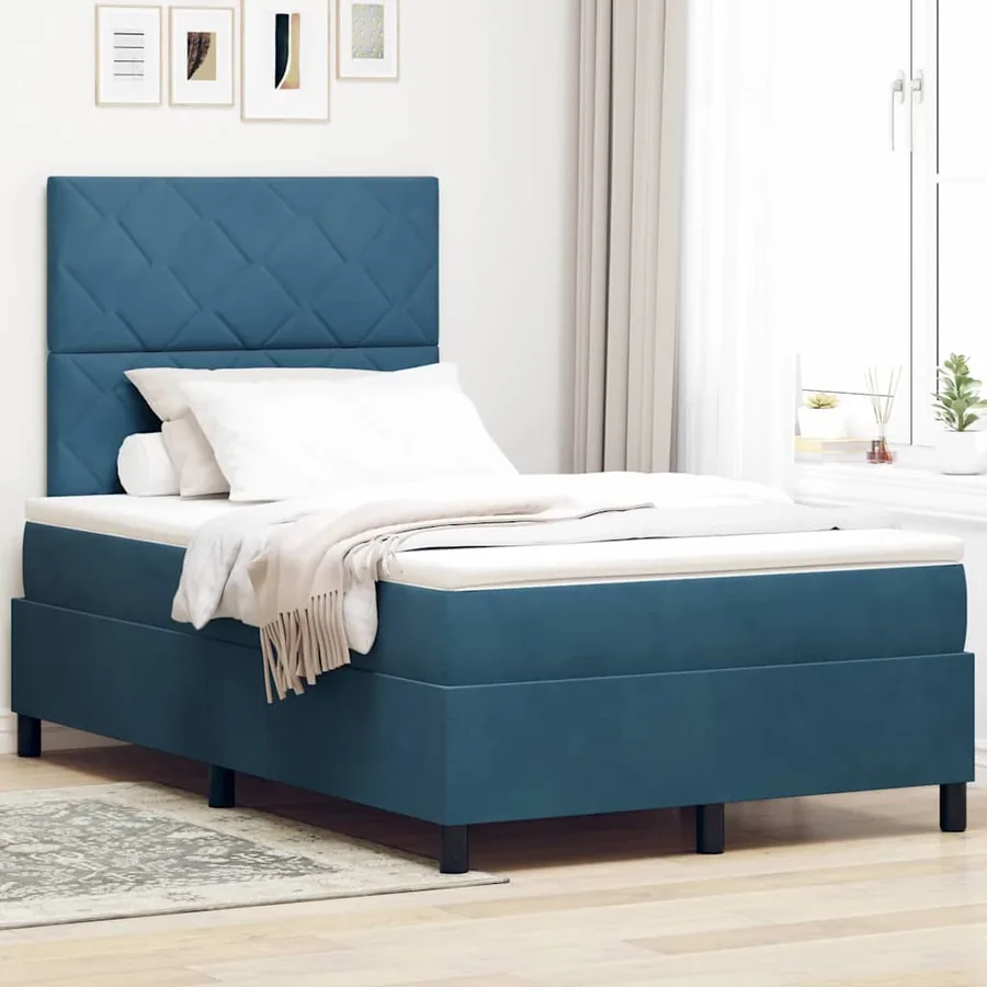 Lit à ressort LED Bleu foncé 120 x 190 cm Velours