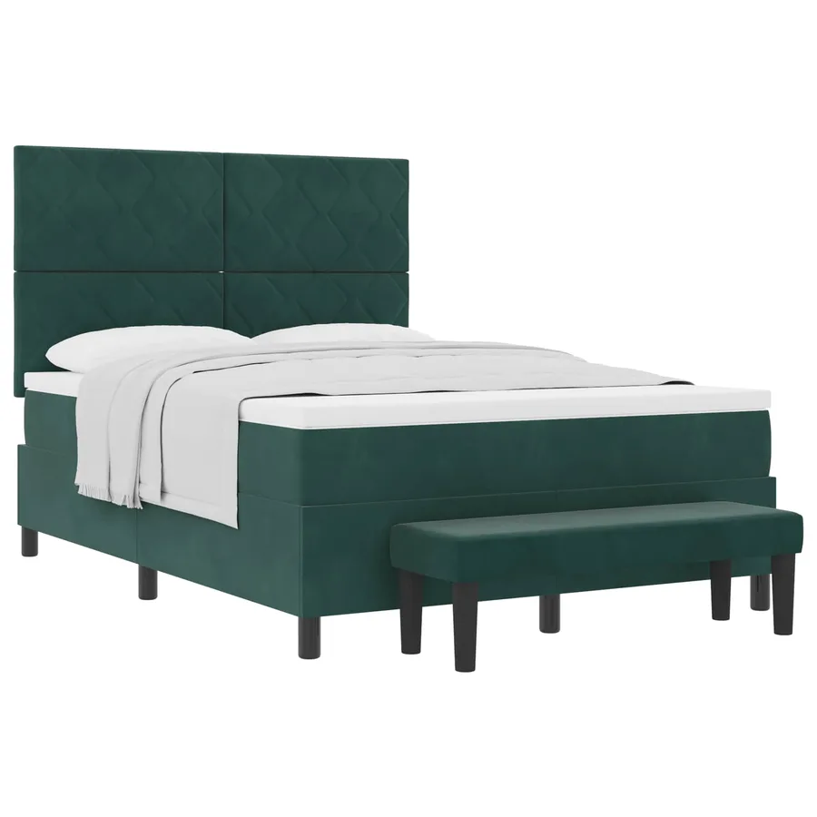 Lit à ressorts avec tête de lit Vert foncé 200 x 140 cm Velours - 2