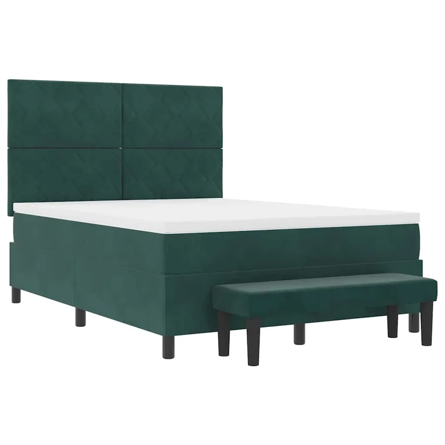 Lit à ressorts avec tête de lit Vert foncé 200 x 140 cm Velours - 7