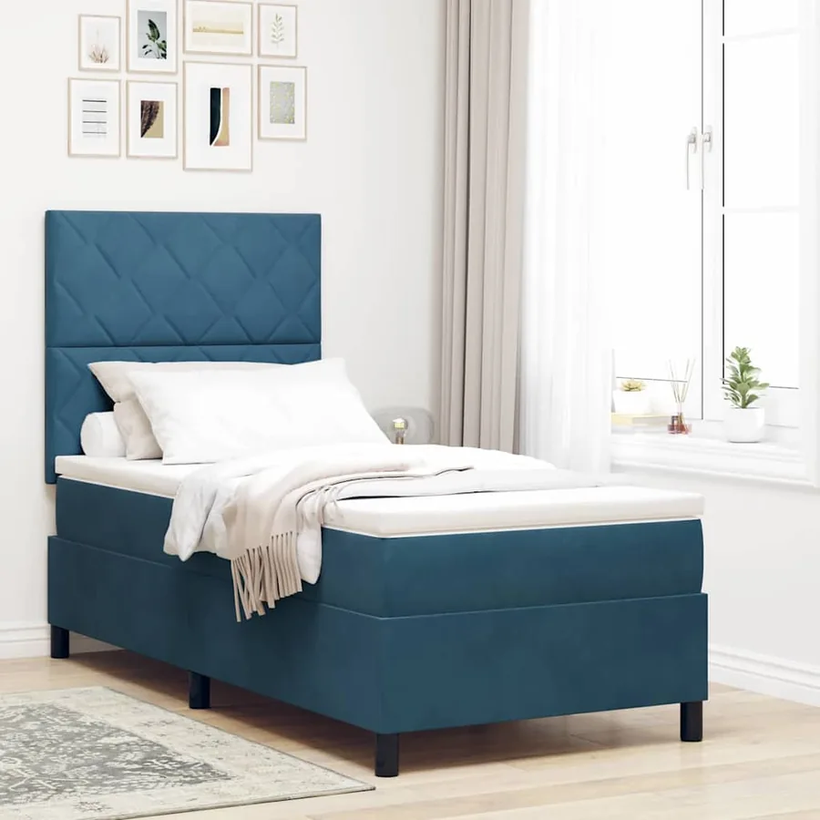 Lit à ressort LED Bleu foncé 90 x 200 cm Velours
