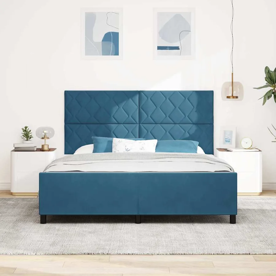 Lit à ressorts avec tête de lit Bleu foncé 180 x 200 cm Velours - 3