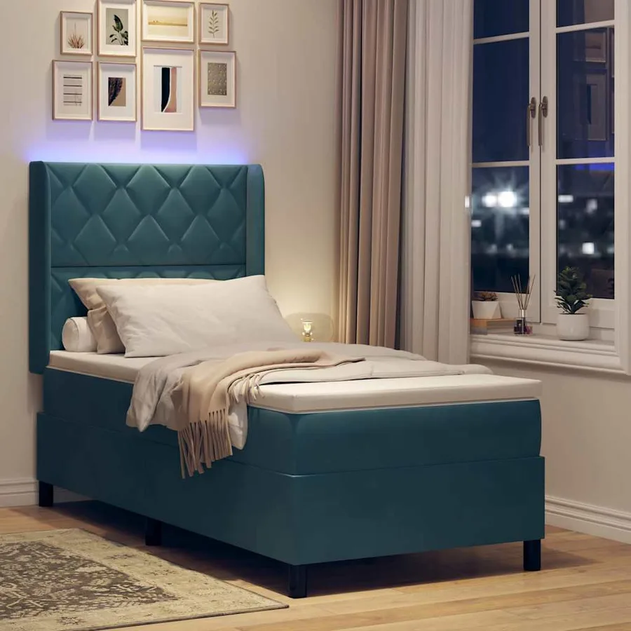 Lit à ressorts avec bandes LED Bleu 90 x 200 cm Velours - 5