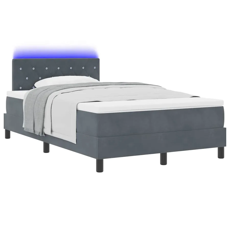 Lit à ressort LED avec matelas Gris foncé 120 x 200 cm Velours - 3
