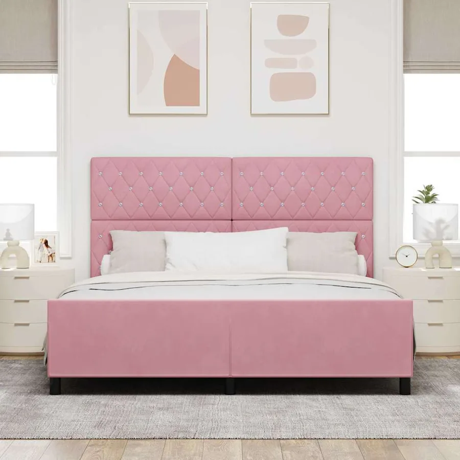 Lit à ressorts avec tête de lit Rose 180 x 200 cm Velours - 3