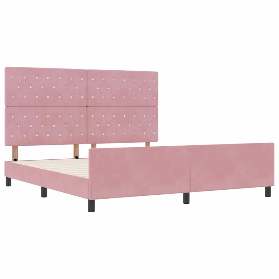 Lit à ressorts avec tête de lit Rose 180 x 200 cm Velours - 5